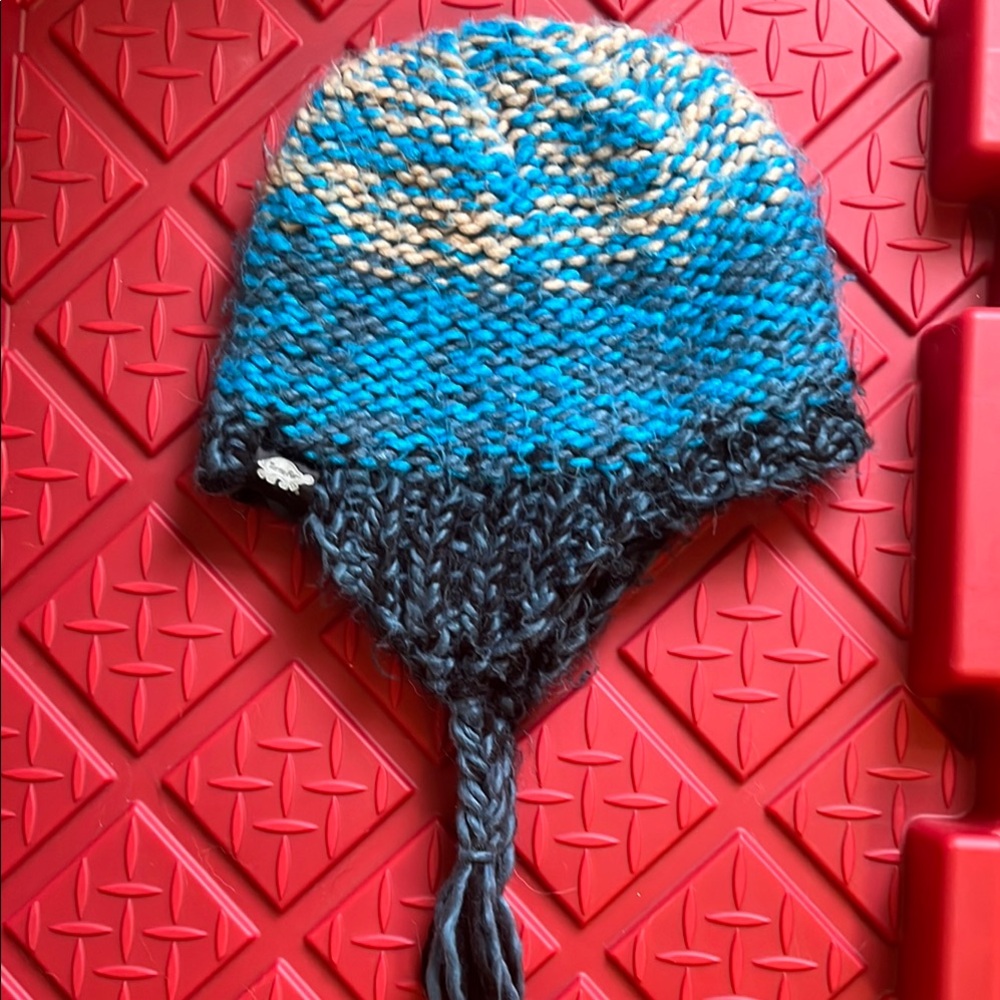 Cozy Blue and Tan Kids Knit Hat, Turtle Fur